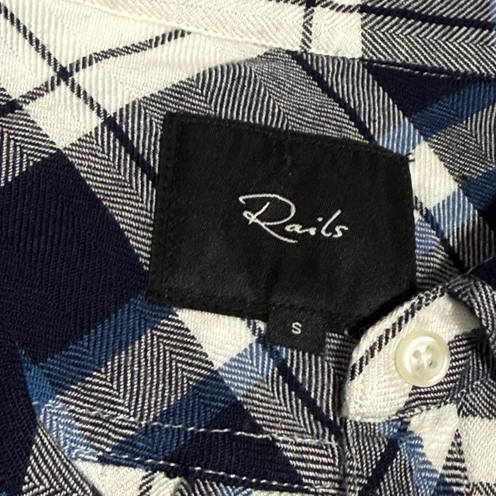 Rails Hunter Plaid Button Down Shirt Women's S White Navy Sapphire 100% Rayon - Picture 6 of 7